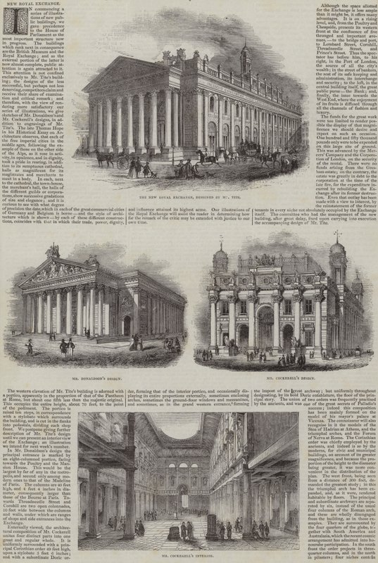 La Nuova Borsa Reale, Londra, con disegni alternativi (incisione) da English School