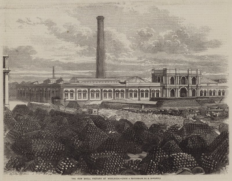 La nuova fabbrica di proiettili a Woolwich (incisione) da English School