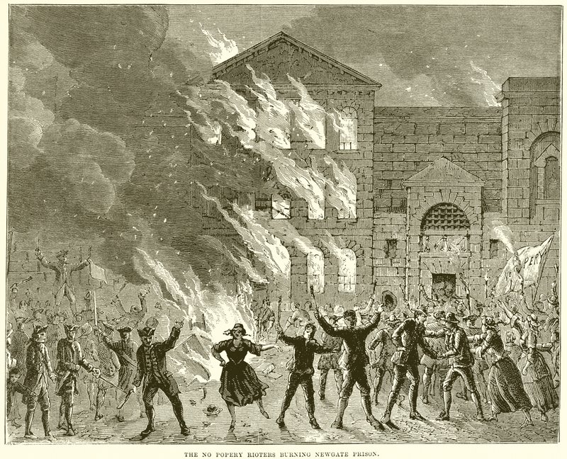 I rivoltosi anti-papisti bruciano la prigione di Newgate da English School