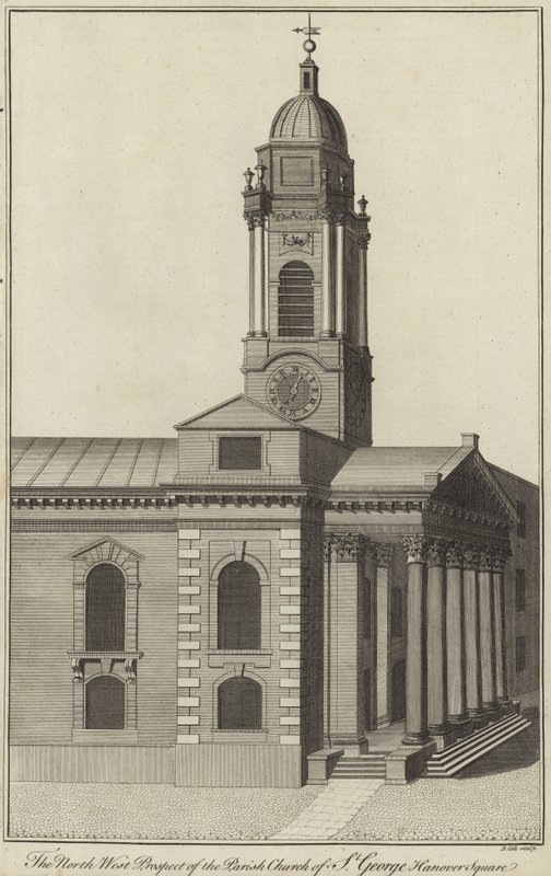 Prospetto nord-ovest della Chiesa parrocchiale di St George, Hanover Square, Londra da English School