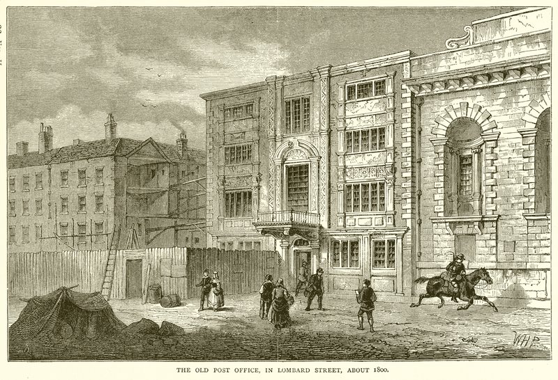 Il vecchio ufficio postale, in Lombard Street, intorno al 1800 da English School