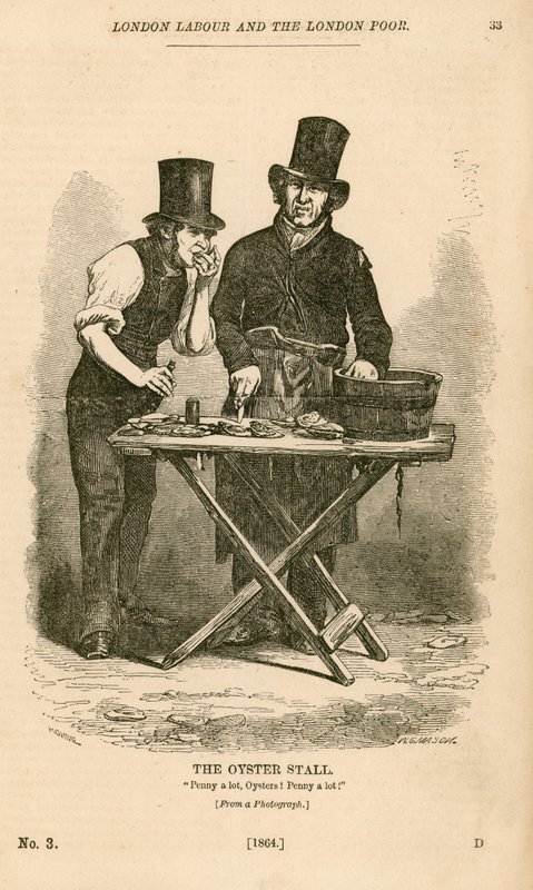 La bancarella delle ostriche da London Labour and the London Poor da English School