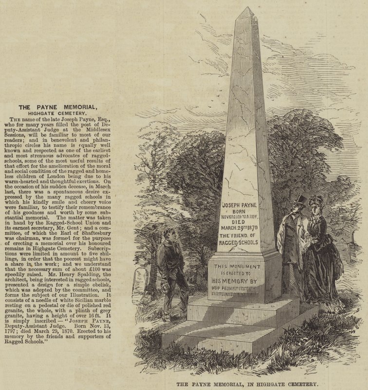 Il Memoriale Payne, nel cimitero di Highgate (incisione) da English School