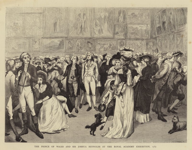 Il Principe di Galles e Sir Joshua Reynolds alla mostra della Royal Academy da English School
