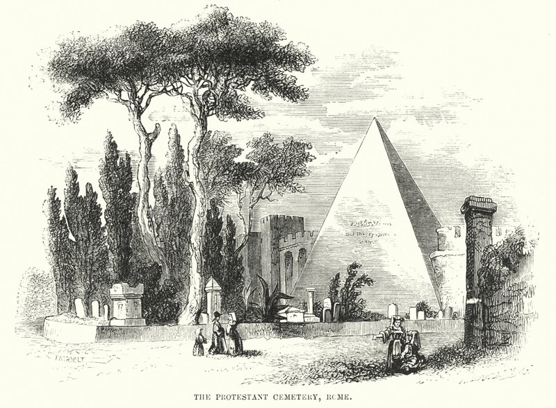 Il cimitero protestante, Roma (incisione) da English School