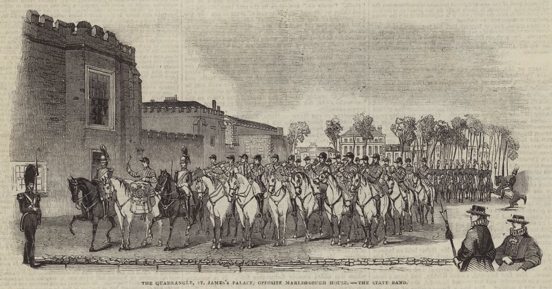 Il Cortile, Palazzo di St James, di fronte a Marlborough House, la Banda di Stato da English School
