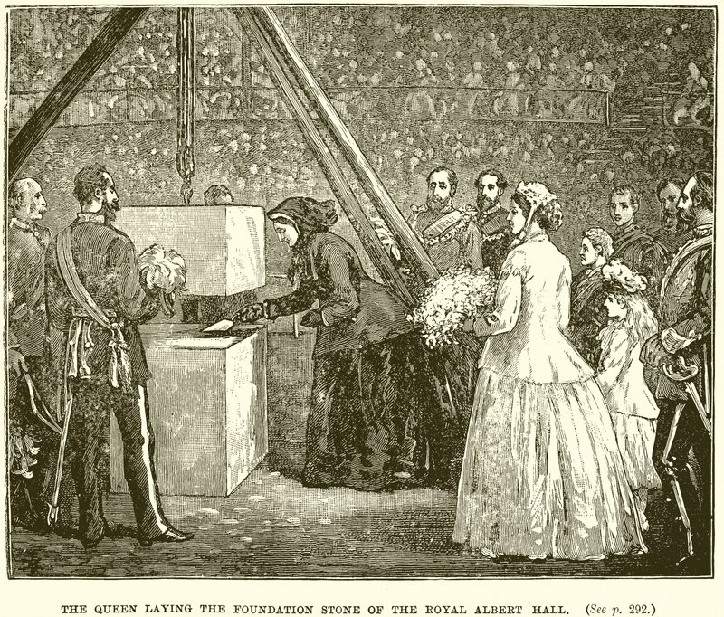 La Regina che posa la prima pietra della Royal Albert Hall da English School