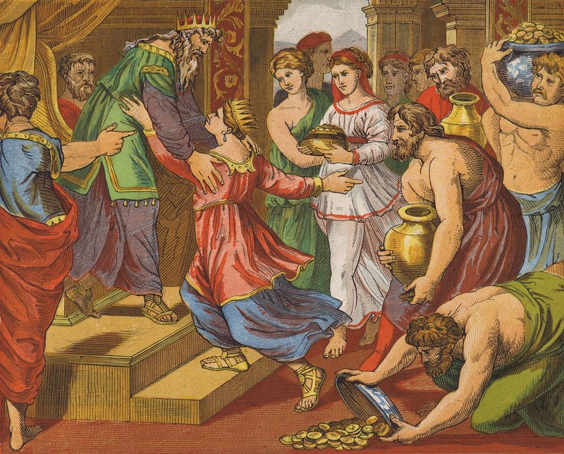 La regina di Saba porta doni a Salomone da English School