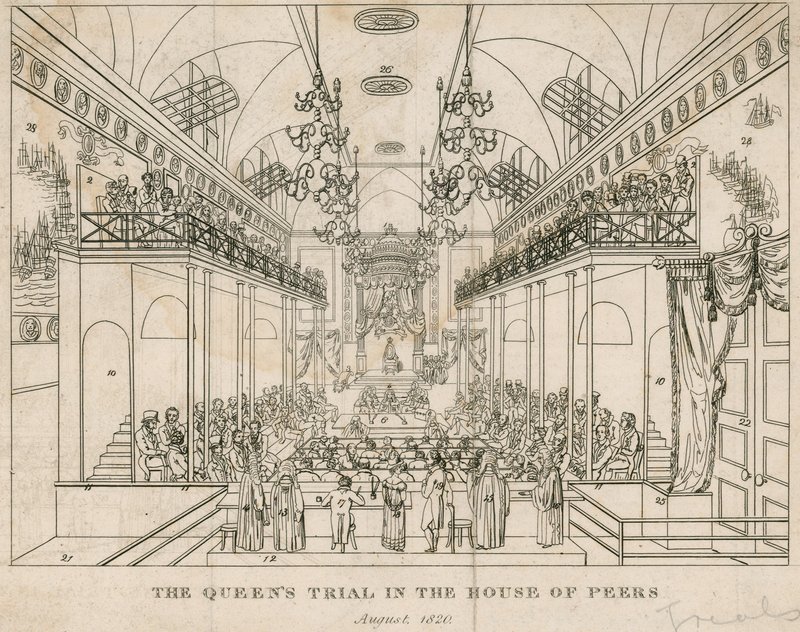 Il processo della Regina nella Camera dei Pari, agosto 1820 da English School