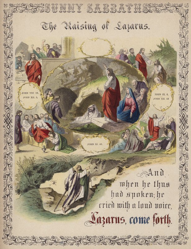 La Resurrezione di Lazzaro (incisione colorata) da English School