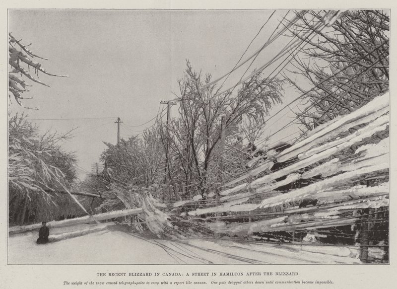 La recente bufera di neve in Canada, una strada a Hamilton dopo la bufera (litografia) da English School