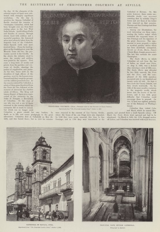 La riesumazione di Cristoforo Colombo a Siviglia (incisione) da English School