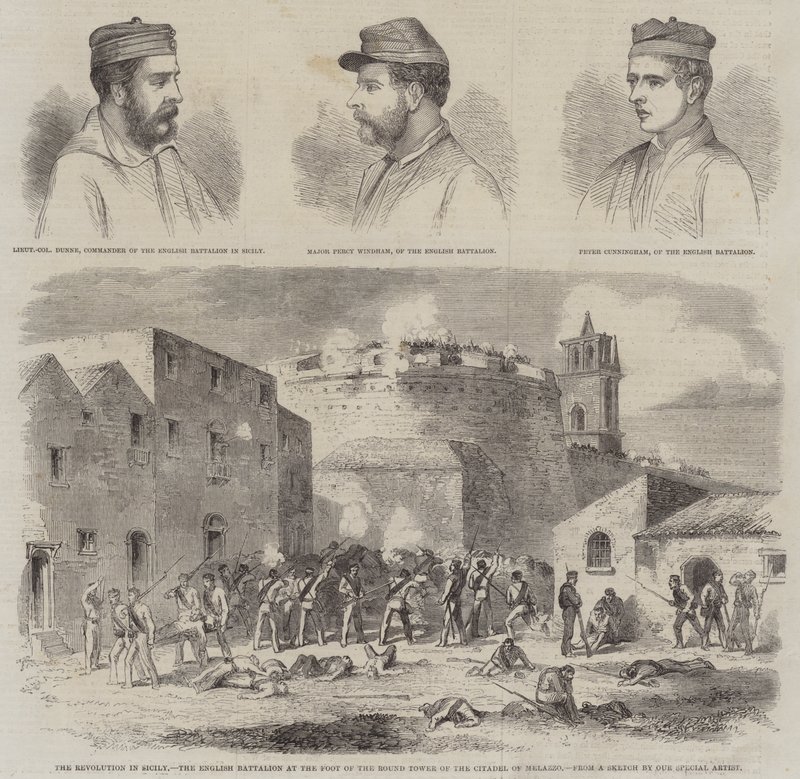 La rivoluzione in Sicilia, il battaglione inglese ai piedi della Torre Rotonda della Cittadella di Melazzo da English School