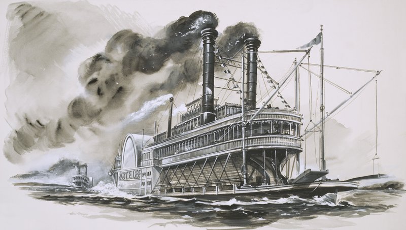Il Robert E Lee guida il Natchez nella loro famosa corsa sul fiume Mississippi da English School