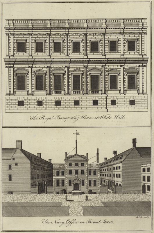 Royal Banqueting House a Whitehall e Navy Office in Broad Street, Londra da English School
