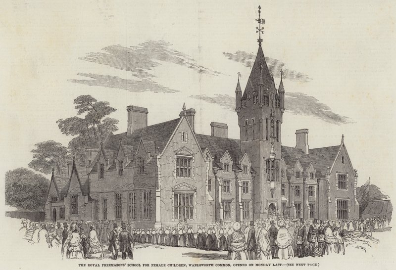 La Scuola Reale dei Massoni per Bambine, Wandsworth Common, aperta lunedì scorso (incisione) da English School