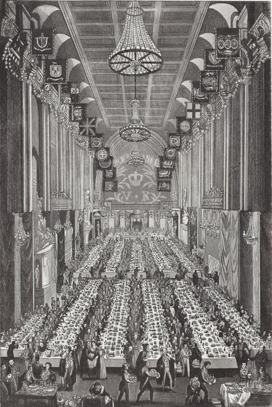 Il banchetto reale alla Guildhall il 9 novembre 1837 da English School