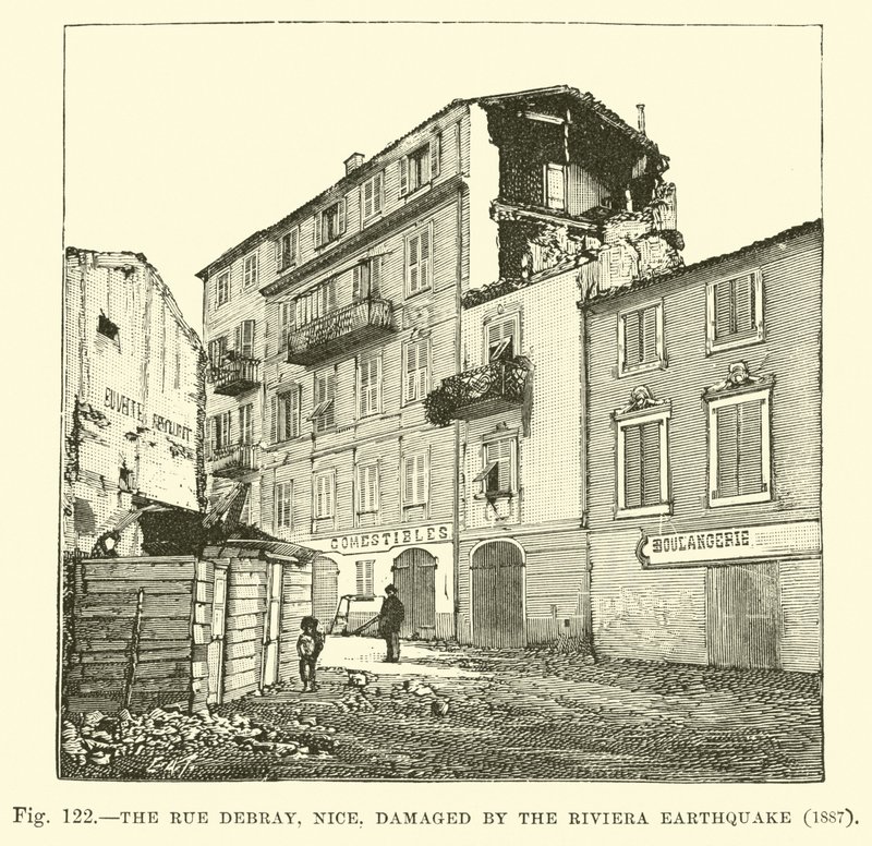 La Rue Debray, Nizza, danneggiata dal terremoto della Riviera, 1887 da English School