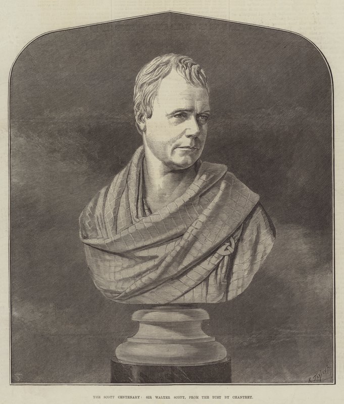 Il Centenario di Scott, Sir Walter Scott, dal Busto di Chantrey (incisione) da English School