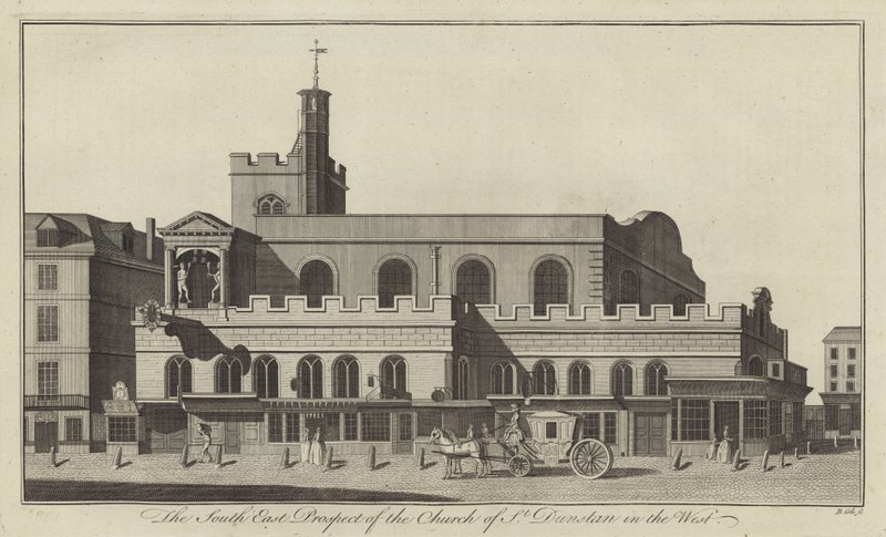 Prospetto sud-est della Chiesa di St Dunstan in the West, Londra da English School