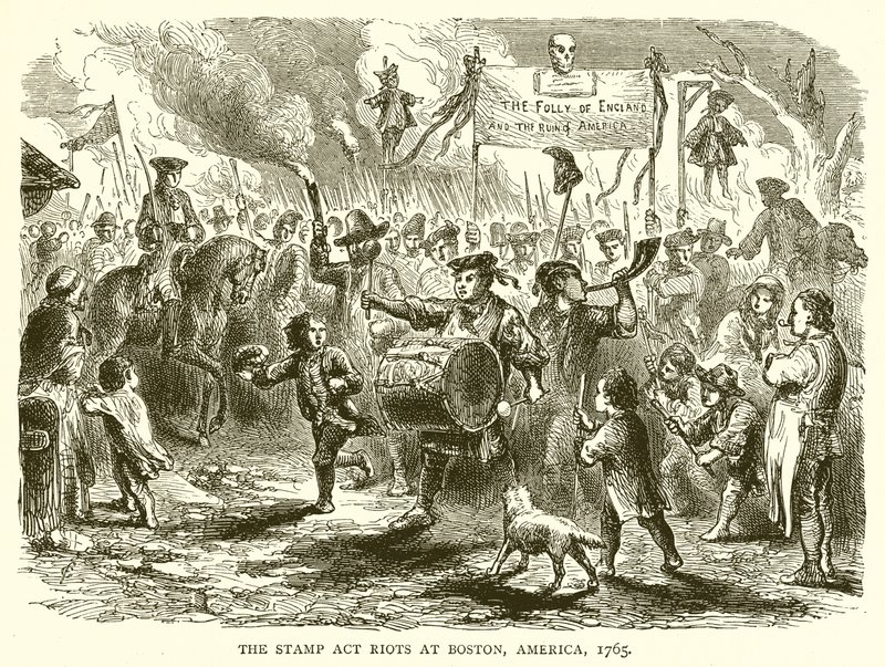 Rivolte contro lo Stamp Act a Boston, America, 1765 da English School