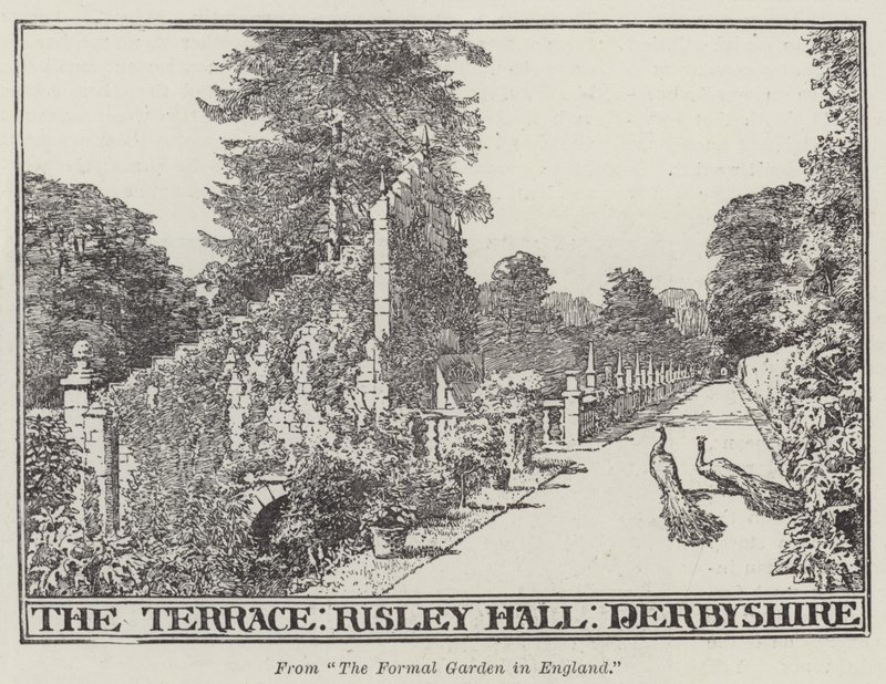 La terrazza, Risley Hall, Derbyshire (incisione) da English School