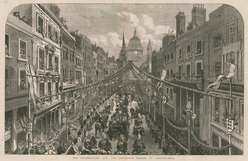 Il giorno del ringraziamento: la processione che passa su Ludgate Hill da English School