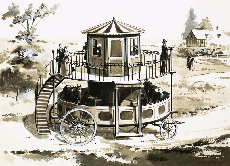 Il bus del tapis roulant, inventato nel 1824 da William Francis Snowdon da English School
