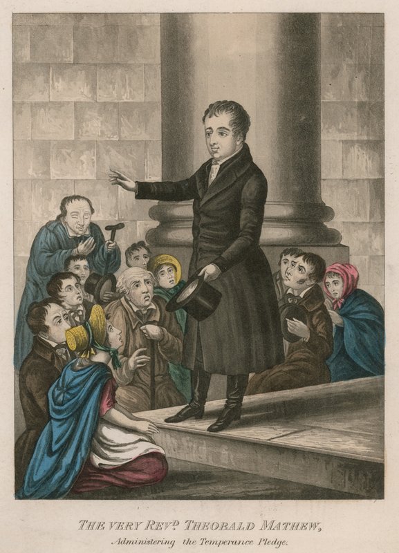 Il Molto Reverendo Theobald Mathew che amministra il voto di temperanza da English School