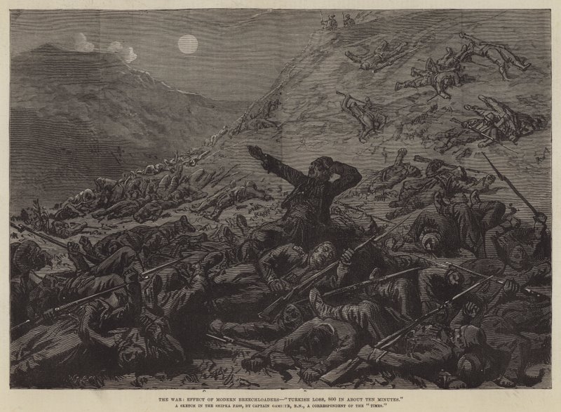 La guerra, effetto dei moderni fucili a retrocarica, "Perdita turca, 800 in circa dieci minuti" da English School