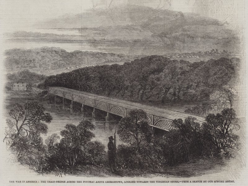 La Guerra in America, il Ponte a Catena sul Potomac sopra Georgetown, vista verso la Riva della Virginia da English School
