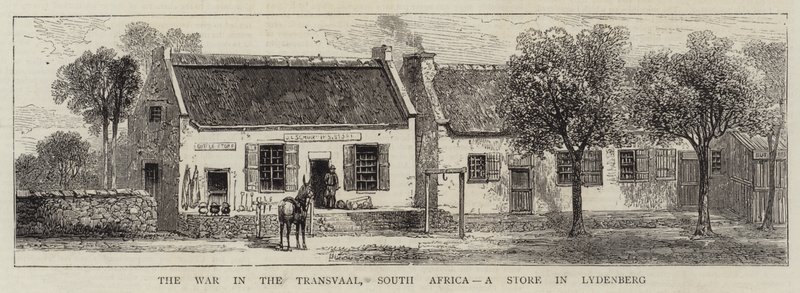 La guerra nel Transvaal, Sud Africa, un negozio a Lydenberg da English School