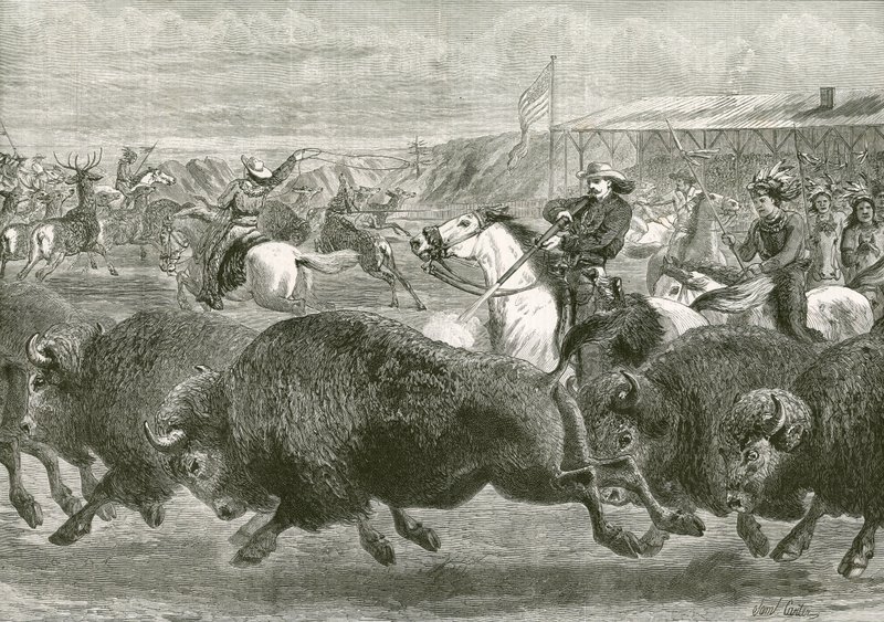 Il Selvaggio West alla Grande Esposizione Americana - caccia al bisonte e al cervo wapiti da English School