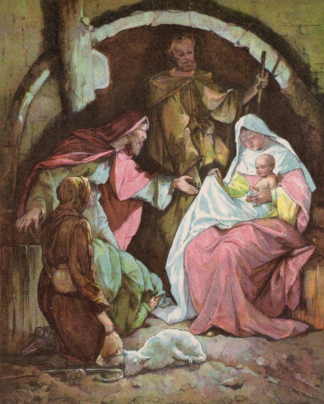 I Magi trovano il Bambino Gesù (litografia a colori) da English School