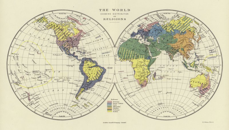 Il mondo che mostra la distribuzione delle religioni da English School
