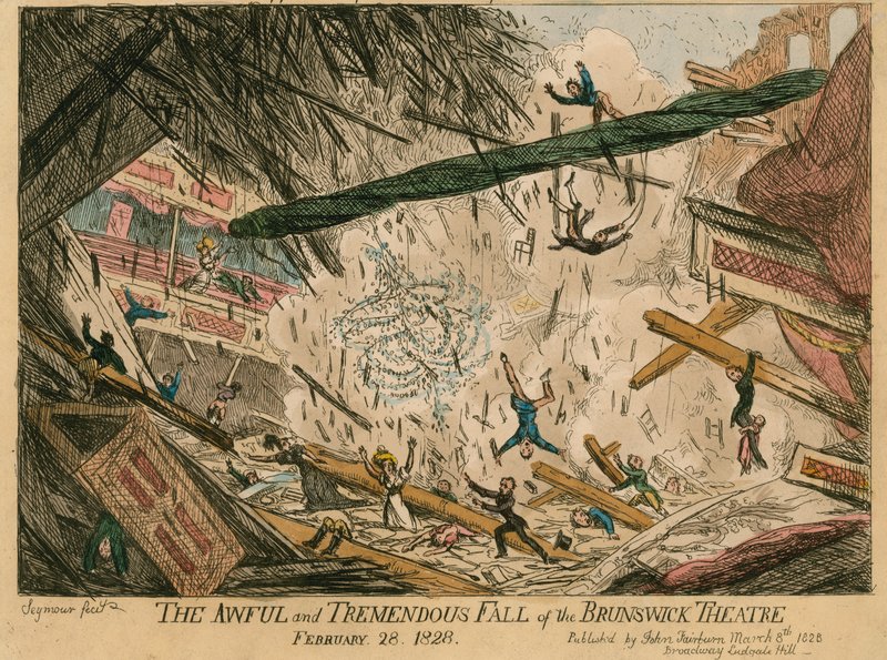 La terribile e tremenda caduta del Teatro Brunswick, Londra, 28 febbraio 1828 da English School