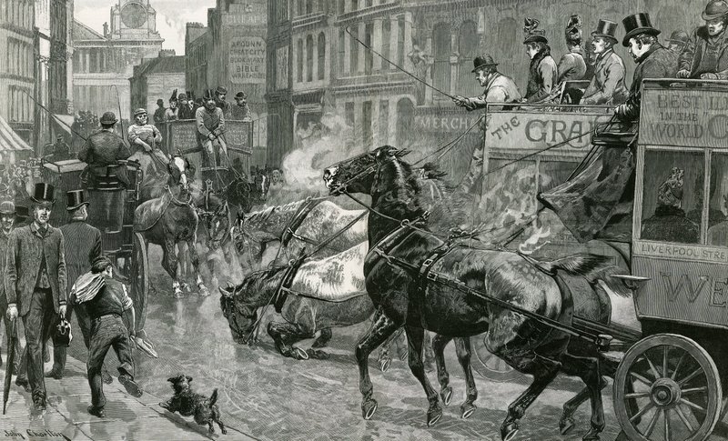 La battaglia delle strade di Londra - Ludgate Hill in un giorno scivoloso da English School