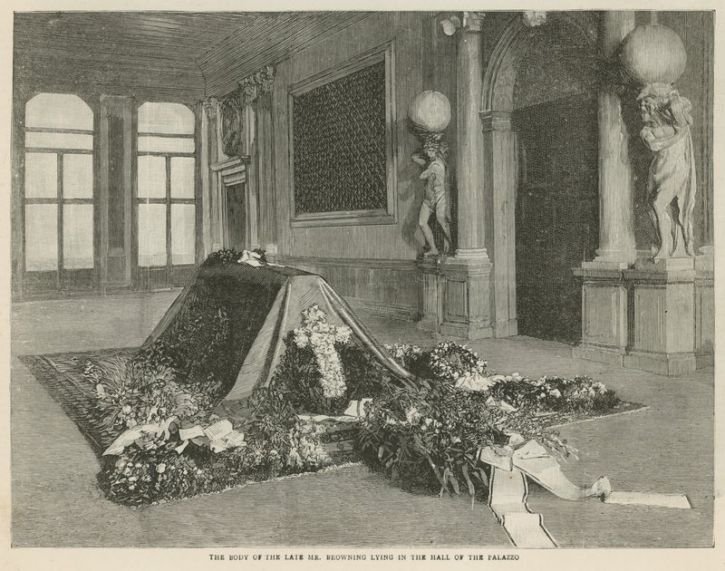 Il corpo del defunto Mr Browning nella Sala del Palazzo Rezzonico, Venezia da English School