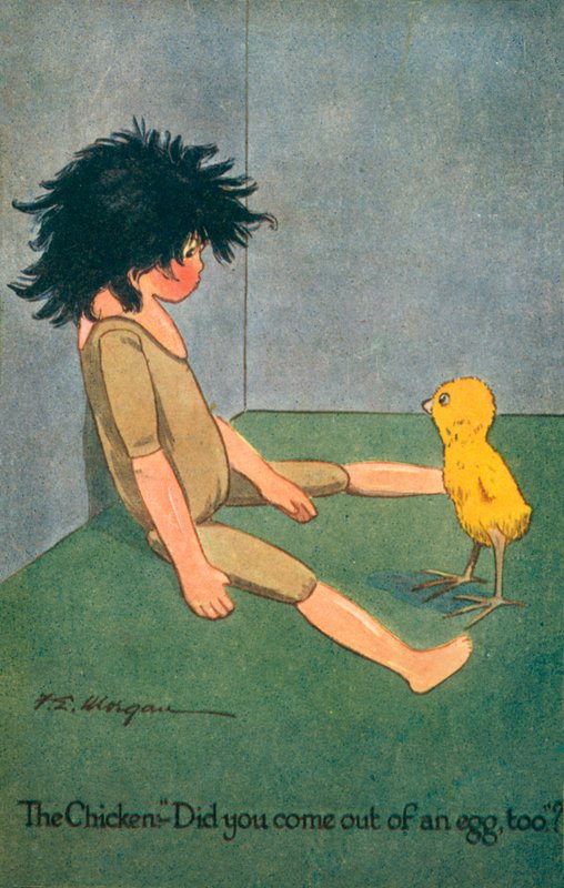 La gallina - anche tu sei uscita da un uovo (litografia a colori) da English School