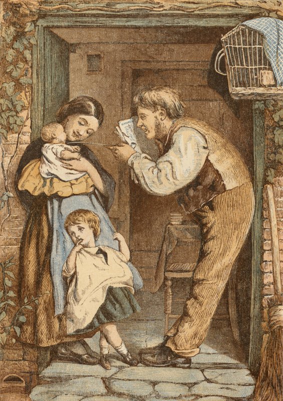 La porta del cottage, padre che gioca con il suo bambino da English School