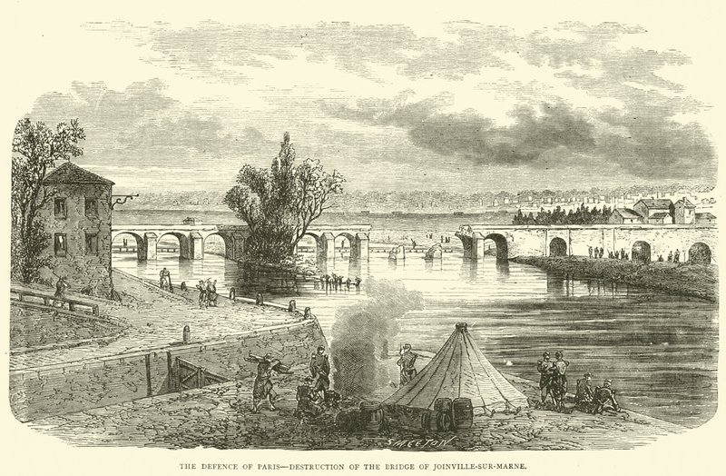 La difesa di Parigi, distruzione del ponte di Joinville-sur-Marne, novembre 1870 da English School