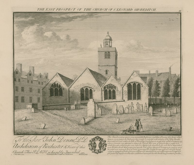 La prospettiva est della Chiesa di San Leonardo Shoreditch da English School