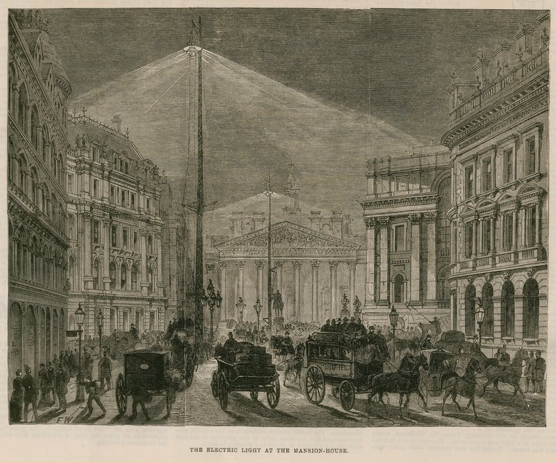 La luce elettrica alla Mansion House, Londra da English School