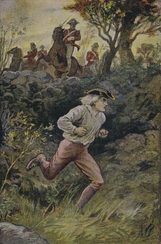 La fuga di Harvey Birch: illustrazione da The Spy, di James Fenimore Cooper da English School