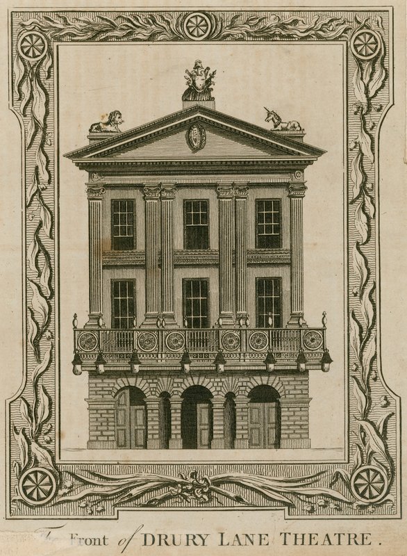 La facciata del Drury Lane Theatre, Londra da English School