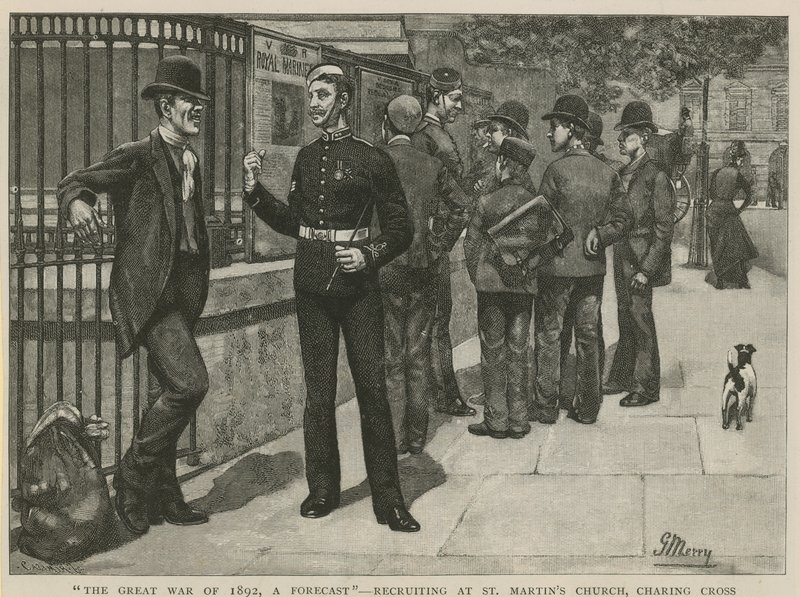 La grande guerra del 1892, una previsione; Reclutamento alla Chiesa di St Martin da English School