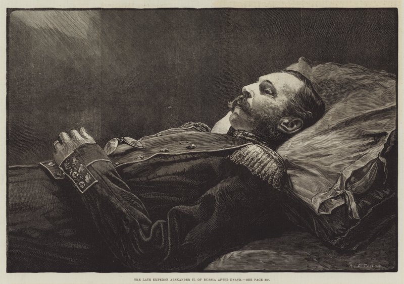 Il defunto Imperatore Alessandro II di Russia dopo la morte (incisione) da English School