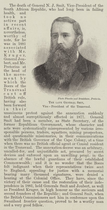Il defunto generale Smit, vicepresidente del Transvaal (incisione) da English School