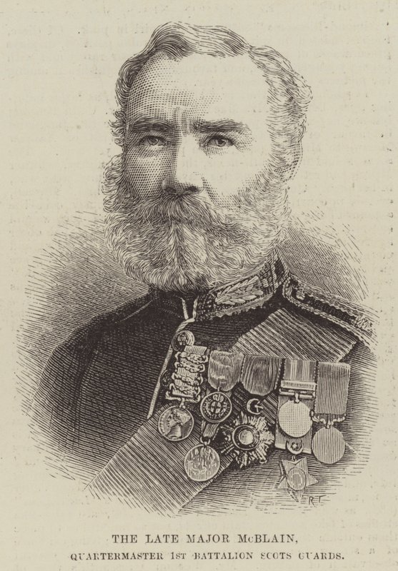 Il defunto maggiore McBlain, quartiermastro del 1° battaglione delle guardie scozzesi (incisione) da English School