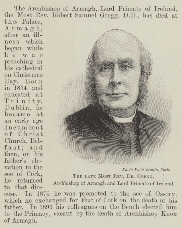 Il defunto Reverendissimo Dr Gregg, Arcivescovo di Armagh e Primate d
